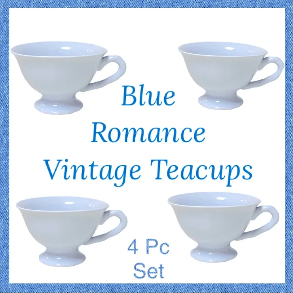 Rare Vintage William Roberts Footed China Teacups Light Blue Replacements Set